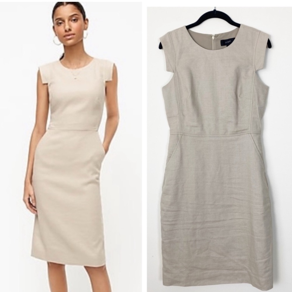 J. CREW Resume Dress in Stretch Linen Beige Size 4